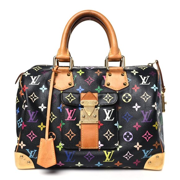 Authentic Louis Vuitton Speedy 30 Monogram Multicolor Sac Bag Black Tote Handbag - Picture 1 of 14